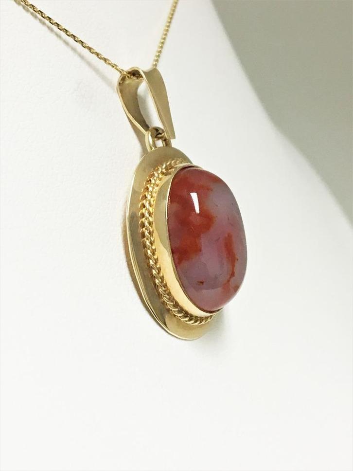 Antiek Gouden Agaat Hanger Ovaal Hoog Cabochon, Sieraden, Tassen en Uiterlijk, Kettinghangers, Zo goed als nieuw, Goud, Goud, Overige voorstellingen