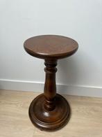 Ronde houten bijzet tafel antiek vintage pilaar plantentafel, Huis en Inrichting, Zo goed als nieuw, Ophalen