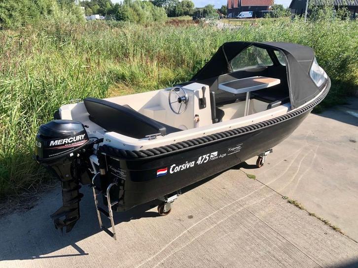 Corsiva 475 + Mercury 9.9pk + Zonnedek + Tafel + NWE Trailer, Watersport en Boten, Sloepen, Gebruikt, Tot 10 pk, 3 tot 6 meter