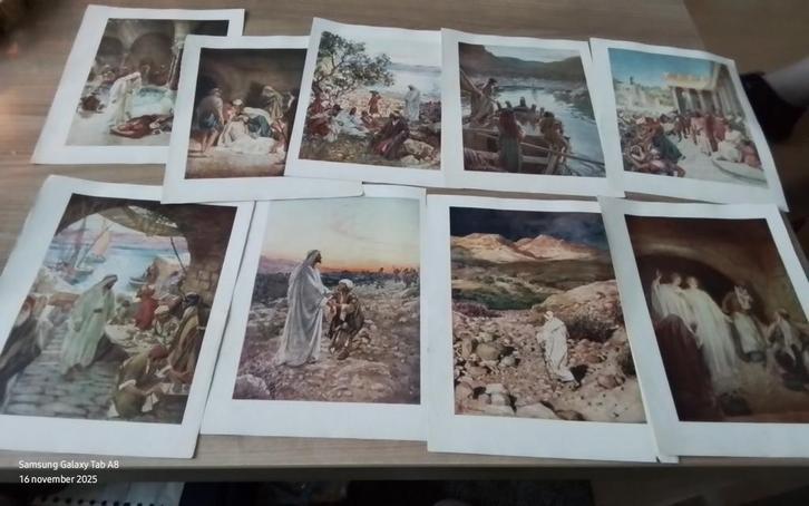 Set van 38 religieuze gekleurde prenten, Antiek en Kunst, Antiek | Religie, Ophalen of Verzenden