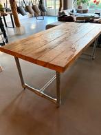 Industriële eettafel / werktafel – massief hout & staal, Huis en Inrichting, Tafels | Eettafels, Ophalen, Gebruikt, 150 tot 200 cm
