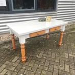 Brocante landelijke eettafel wit hout grenen dining-table, Ophalen, Gebruikt, 100 tot 150 cm, Brocante landelijk