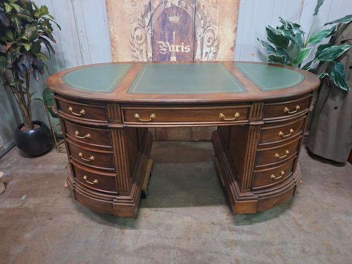 Klassieke ovale partnerdesk, dubbelzijdig bureau, schrijftaf, Huis en Inrichting, Bureaus, Zo goed als nieuw, Ophalen of Verzenden