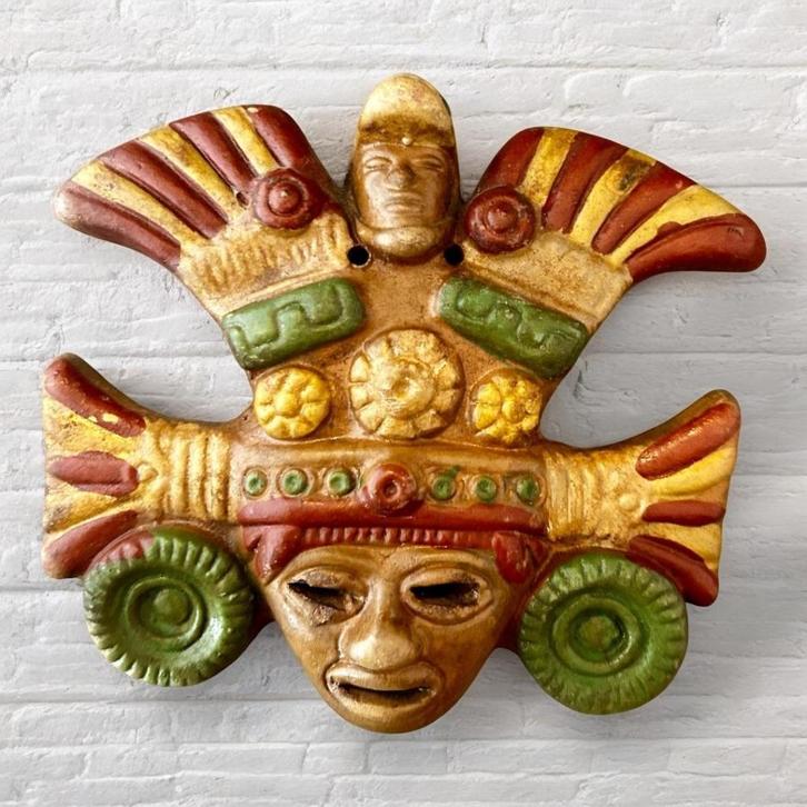 Azteekse masker gemaakt van klei., Antiek en Kunst, Kunst | Niet-Westerse kunst, Ophalen of Verzenden
