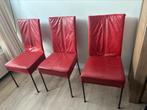 6 rode leren eettafelstoelen HVS, Huis en Inrichting, Gebruikt, Leer, Ophalen of Verzenden, Vijf, Zes of meer stoelen