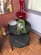 Kleine tafeltjes marmer blad ijzer onderstel, Ophalen, Overige materialen, 50 tot 100 cm, Rond