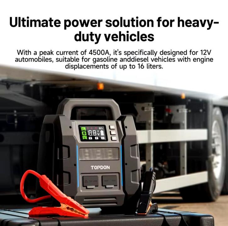 Topdon V4500+ Jumpstarter & accu tester in een, Auto diversen, Autogereedschap, Ophalen of Verzenden