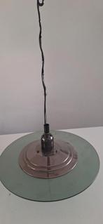 Vintage Hanglamp Groen Glas & Metaal, Gebruikt, Vintage, Ophalen of Verzenden, Glas