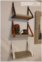 Set leren plankdragers bruin gevlamd, Huis en Inrichting, Woonaccessoires | Wandplanken en Boekenplanken, Info@hout-art.nl, Nieuw