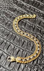 Prachtige 14k gouden armband met onyx en zirkonia steen, Sieraden, Tassen en Uiterlijk, Ophalen of Verzenden, Nieuw, Goud, Goud