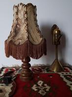 Vintage tafellamp met leren kap en flossen., Antiek en Kunst, Ophalen of Verzenden