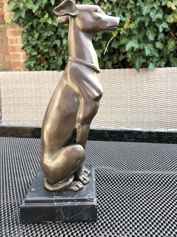 statig bronzen hond whippet greyhound windhond op marmer beschikbaar voor biedingen