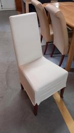 4 Witte stoffen eetkamerstoelen, hoge rug, Huis en Inrichting, Stoelen, Ophalen, Hout, Gebruikt, Wit