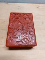 Handgesneden rode lakdoos – Aziatisch, feniks & bloemmotief, Ophalen of Verzenden