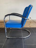 2 Gispen 412S fauteuils, kobalt blauw leder, Huis en Inrichting, Fauteuils, Minder dan 75 cm, Design, Zo goed als nieuw, Metaal
