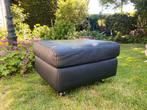 Zwarte leren poef, Ophalen, Leer, 50 tot 75 cm, Vierkant
