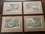 Drijfjacht 4 prenten achter glas van Johann Elias Ridinger, Ophalen of Verzenden