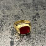 14k gouden ring robijn rood heren zegelring, Ophalen of Verzenden, Nieuw, Goud