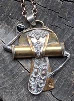 Hanger. Jugendstil.  Zilver(925)/Messing. Ca 1900.  5 cm., Ophalen, Zilver, Hanger, Met edelsteen