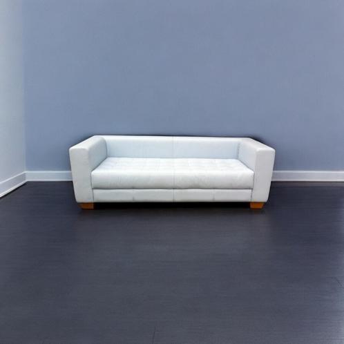 Kubistische  4-zitsbank tevens bedbank blauw leer 230 cm br., Huis en Inrichting, Banken | Bankstellen, Nieuw, 200 tot 250 cm