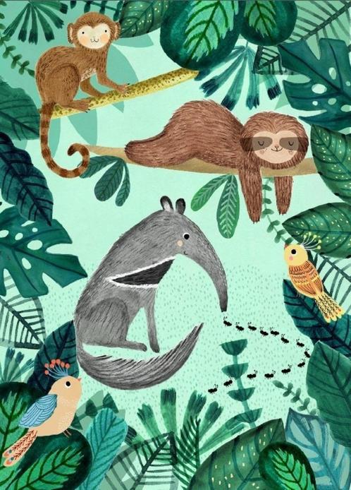 Kinderposter Luiaard Jungle (50 x70cm) Petit Monkey, Kinderen en Baby's, Kinderkamer | Inrichting en Decoratie, Nieuw, Wanddecoratie