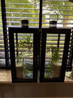 2 houten windlichten, Ophalen, 25 tot 50 cm, Zwart, Zo goed als nieuw