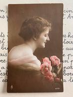 1918 dame met roze rozen, Verzamelen, Ophalen of Verzenden, Voor 1920, Gelopen, Overige thema's