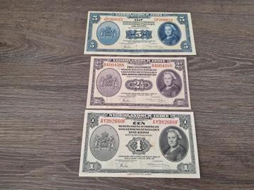 Setje biljetten 1 t/m 5 gulden 1943, Nederlands-Indië WOII beschikbaar voor biedingen