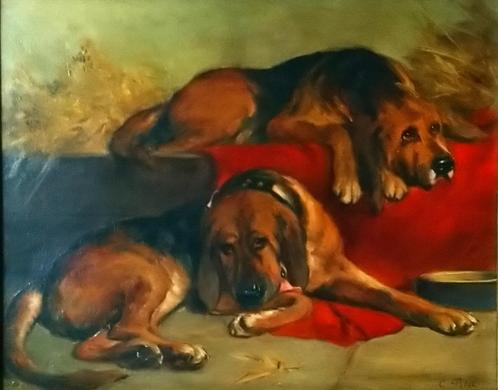 = Charles Petit 1863-1949  ===twee  honden===, Antiek en Kunst, Kunst | Schilderijen | Klassiek, Ophalen of Verzenden