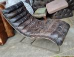 Chaise Longue vintage leer met chroom + BEZORGING GRATIS