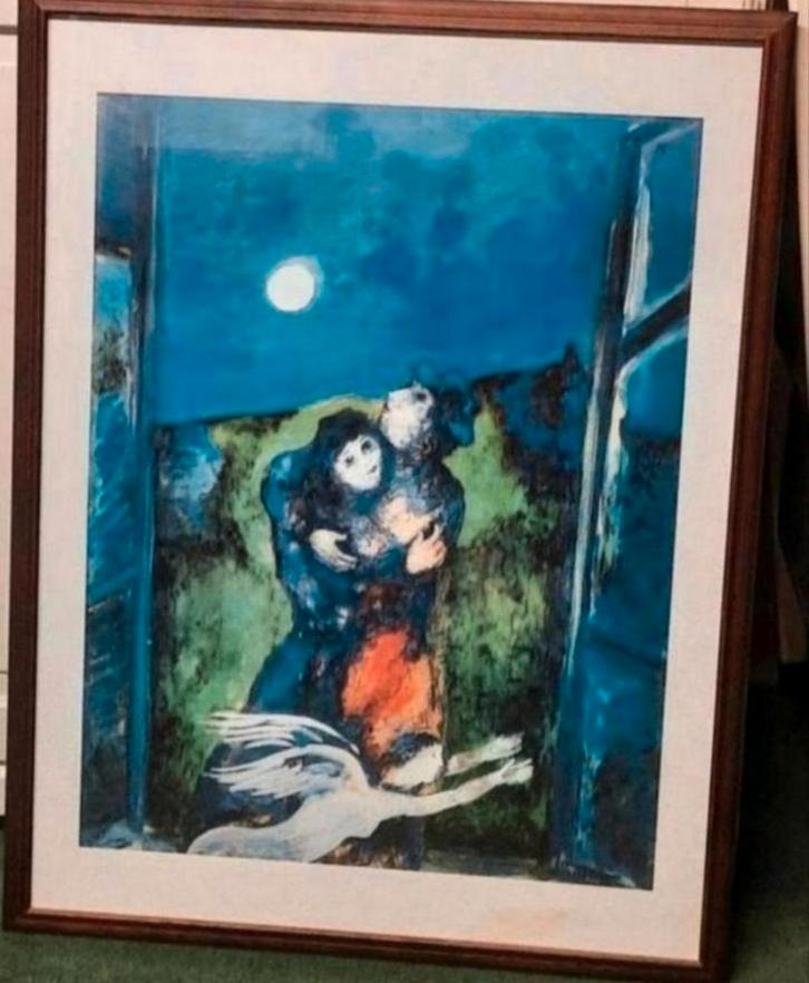 MARC CHAGALL 'Lovers in Moonlight' 85x65 cm mooi ingelijst, Antiek en Kunst, Kunst | Schilderijen | Modern, Ophalen