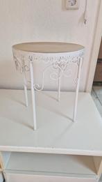 Wit Bijzettafeltje met Houten Blad, Minder dan 45 cm, Minder dan 55 cm, Gebruikt, Romantisch