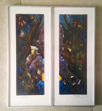 2-luik, vogels in oerwoud '96 - Rob Clous, geb. 1940 Haarlem beschikbaar voor biedingen