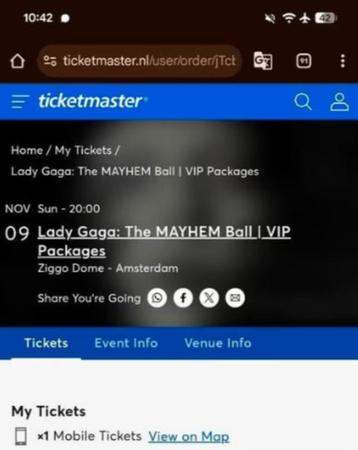 Lady Gaga Mayhem Ball VIP Golden Circle ticket Amsterdam beschikbaar voor biedingen