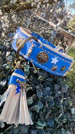 Fraaie halsband blauw leer beige nappa ster conchos 31-40, Verzenden, Handgemaakt, Zo goed als nieuw