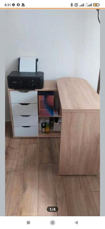 Enkel ophalen-Inklapbaar Hoekbureau met Laden en Boekenkast beschikbaar voor biedingen