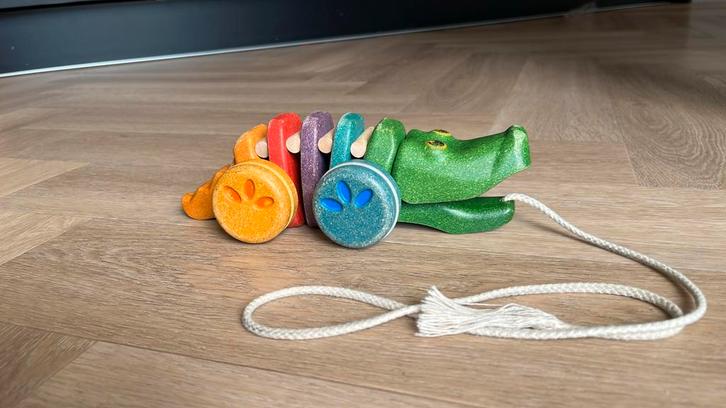 Houten trek krokodil van PlanToys, Kinderen en Baby's, Speelgoed | Babyspeelgoed, Gebruikt, Overige typen, Ophalen of Verzenden