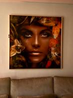 PTMD glasschilderij, 120 cm x 120 cm bruin, beige, goud, Ophalen