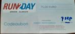 Cadeaubon RUN2DAY van 75 EURO, Tickets en Kaartjes, Kortingen en Cadeaubonnen, Eén persoon, Cadeaubon, Warenhuis- of Winkelbon
