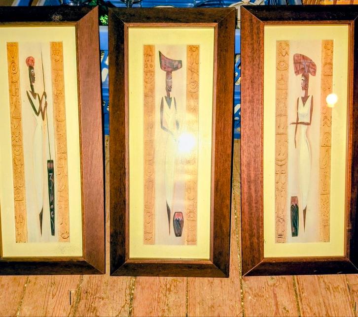 3 Afrikaanse Schilderijtjes, Antiek en Kunst, Kunst | Overige Kunst, Ophalen