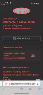 Dekmantel zaterdag 02/08 te koop, Tickets en Kaartjes, Eén persoon