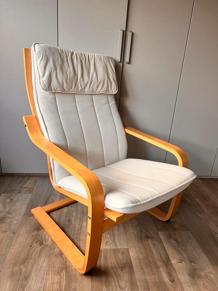 Ikea poang fauteuil zgan ecru, Huis en Inrichting, Fauteuils, Zo goed als nieuw, 50 tot 75 cm, Ophalen