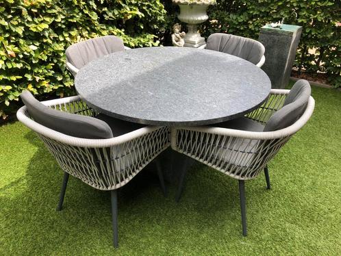Ronde graniet tuintafel met 4 stoelen, Tuin en Terras, Tuinsets en Loungesets, Nieuw, Tuinset, Wicker, 4 zitplaatsen, Eettafel