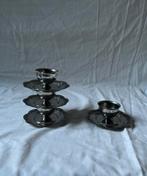 Set van 4 sierlijke vintage RVS eierdopjes op schotel, Ophalen, Overige materialen, Overige stijlen, Overige typen