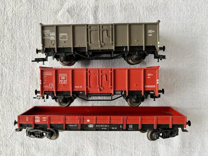 3x Fleischmann SNCF & DB open goederen wagons, Hobby en Vrije tijd, Modeltreinen | H0, Gebruikt, Wagon, Gelijkstroom, Fleischmann