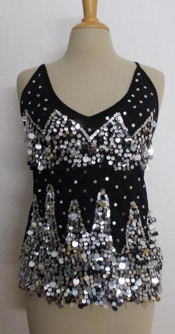 Zwart/zilver Ibiza/boho/glamour stretch top! L beschikbaar voor biedingen