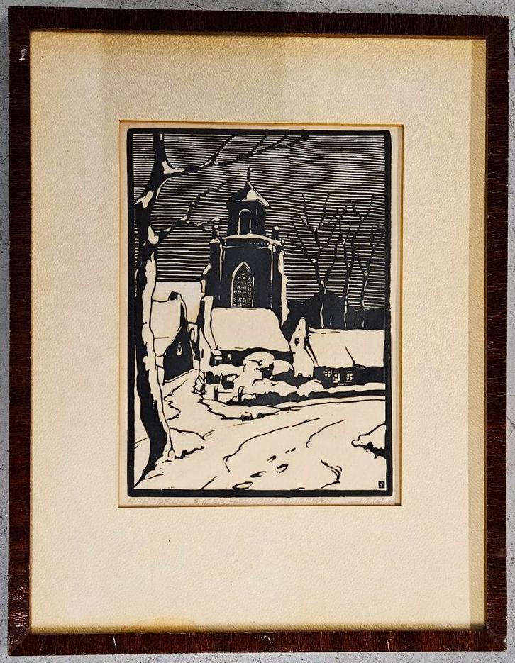 Johan Melse (1887-1968) houtsnede werkje, Antiek en Kunst, Kunst | Etsen en Gravures, Ophalen of Verzenden