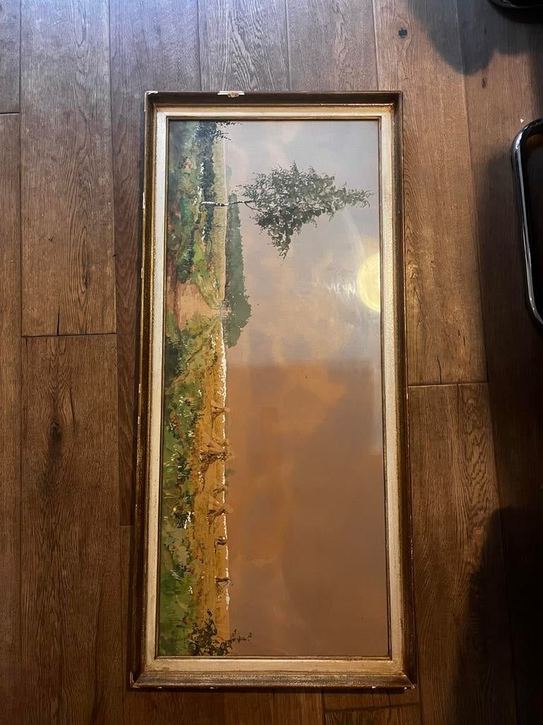 Aquarel Schilderij met Beschadigde Lijst, Antiek en Kunst, Ophalen