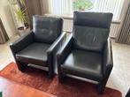 Set van 2 lederen fauteuils / comfortabele stoelen, Ophalen, Gebruikt, 50 tot 75 cm, Leer