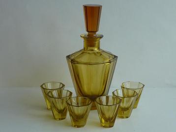 Likeurset, Jaren 30/40, Boheems glas, 1925, Art Deco,   beschikbaar voor biedingen